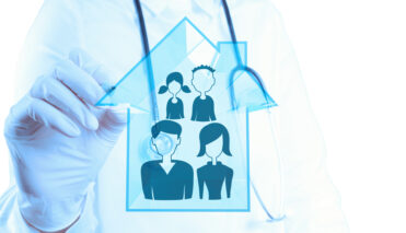 medical doctor hand drawing family Health care icon as concept